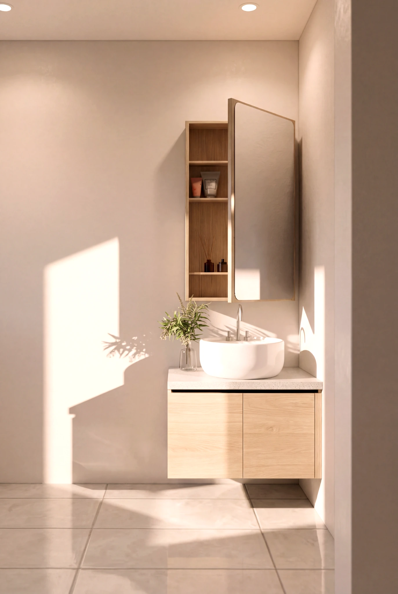 Modern bathroom vanity with natural light
